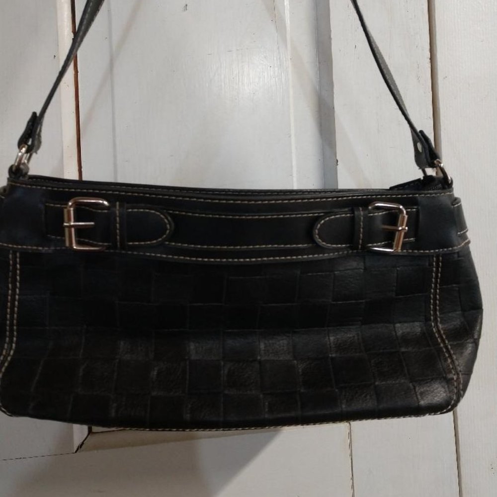 Black Basketweave Crazy Horse Liz Claiborne Handbag